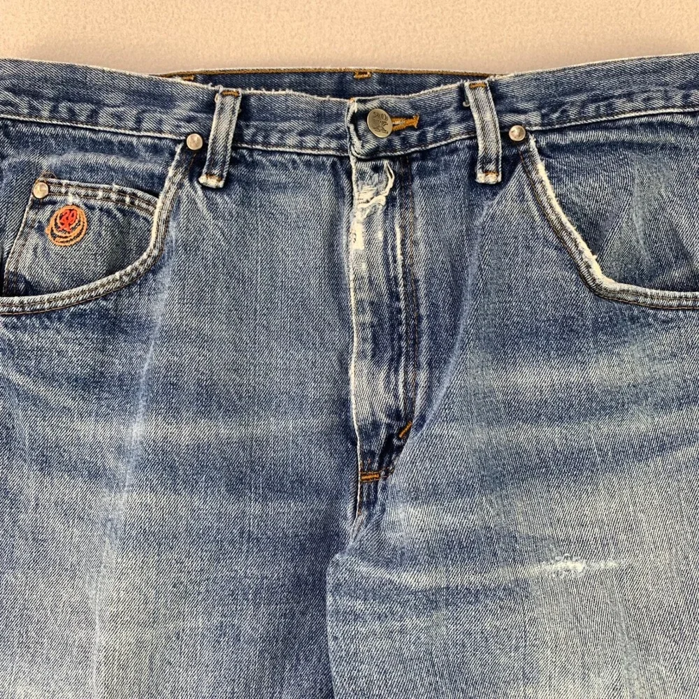 Twenty X Jeans Mens 36x30 Blue Distressed Denim Bootcut Retro Worwkear Faded